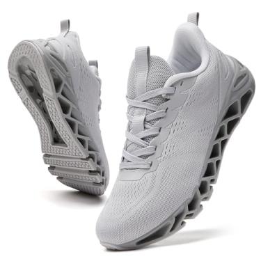 Imagem de SKDOIUL Tênis de corrida esportivo masculino de malha respirável para corredores de trilha, Cinza claro, 40