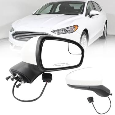 Imagem de Dasbecan Espelho lateral do passageiro direito compatível com Ford Fusion 2016-2022 Espelho retrovisor | Ajuste elétrico | 3 pinos | Substituição # FS7Z-17682-B,Branco