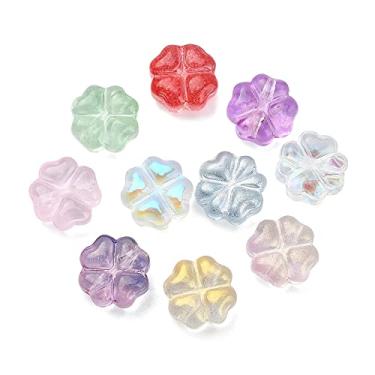 Imagem de Ipotkitt 100 peças, 10 cores, contas de trevo de vidro tcheco, transparente, trevo de quatro folhas, contas coloridas espaçadoras de cristal para fabricação de joias