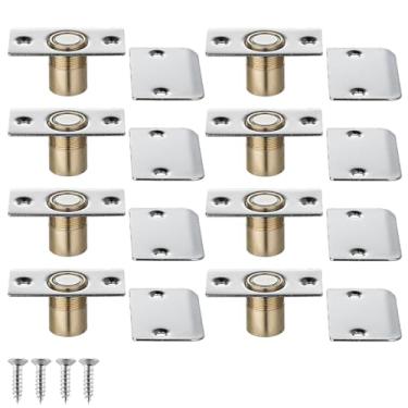 Imagem de JQK Ferragens magnéticas para captura de bola de porta de armário, trava de aço inoxidável 430 ajustável com placa de ataque, acabamento de aço polido, pacote com 8, HBC120-BN-P8