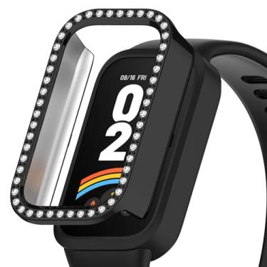 Imagem de AWADUO Compatível com Xiaomi Smart Band 9 Active Protective Case Cover Smartwatch Substituir PC Capa Protetora Diamante Sintético Decoração Acessórios de Relógio (Preto)