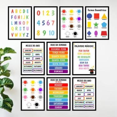 Imagem de Kit 10 Quadros Educativos Infantil Alfabeto Escola Peças 20x28cm - cam