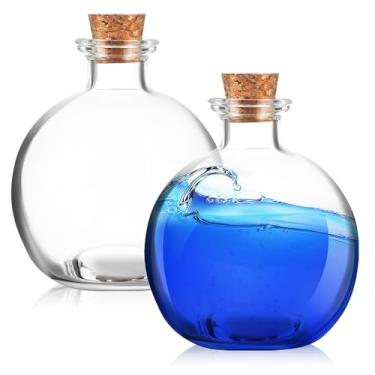 Imagem de DEARMAMY 2 frascos esféricos de vidro com tampa de cortiça, garrafas transparentes faça-você-mesmo, artesanato, decoração, garrafa de vinho, bulbos de suco de leite, suporte de doces para festa,