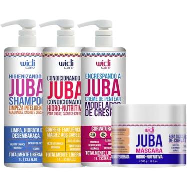 Imagem de Kit Juba Shampoo Condicionador Mascara Hidratação E Encrespando A Juba Widi Care Grande 1 Litro