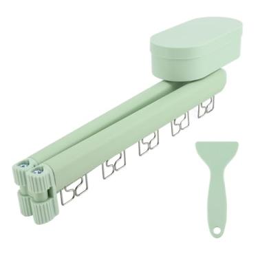 Imagem de Cabide de Roupas de Parede, Rack de Secagem de Lavanderia Retrátil, Rack de Secagem de Roupas de Liga de Alumínio Forte Com 5 Furos à Prova de 5 Clipes 2 Dobras (Verde)