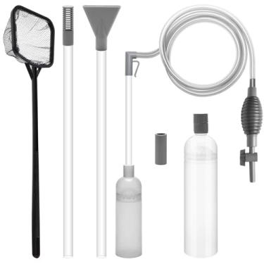 Imagem de Solaradgy Kit de limpeza de cascalho a vácuo de aquário, aspirador de pó sifão de aquário para cascalho e areia kit de limpeza de tanque de peixes com tubos duplos e rede de peixes para trocador de