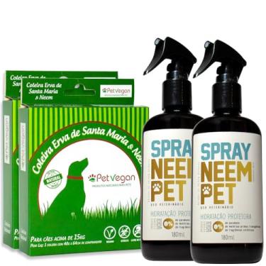 Imagem de Kit 2 Spray Neem Pet 2 Coleira Erva de Santa Maria Cães acima 15kg