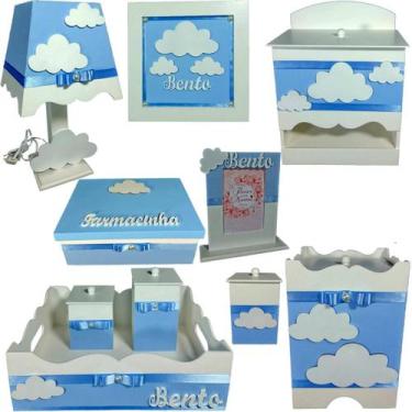 Imagem de Kit Higiene bebê Mdf 10 peças menino - NUVEM AZUL BB - Flores para Mar