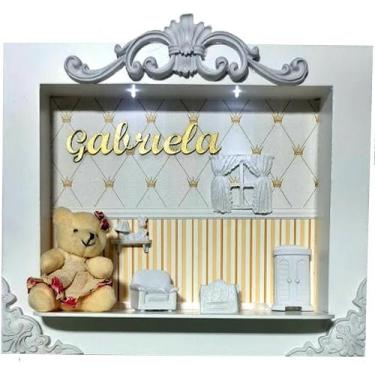 Imagem de Quadro Enfeite De Porta Maternidade Cenário Led - Branco e Creme Ursin