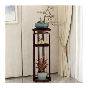 Imagem de LICONG-2020 Vaso tipo prateleira de flores bambu estilo chinês retro Chlorophytum Comosum suportes de armazenamento sala de estar organização de plantas prateleiras vaso (cor: L)