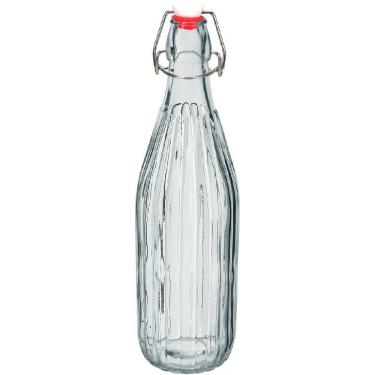 Imagem de GARRAFA ÁGUA SUCO LEITE HOME&CO COM TRAVA NA TAMPA VIDRO 1L 32x8x8cm TRANSPARENTE