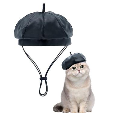 Imagem de PET SHOW Chapéu de boina para cães pequenos, gatos, festa, férias, faixa de cabeça, boinas de couro francês, com alça ajustável no queixo, bonés, modernos e bonitos, acessórios para animais de