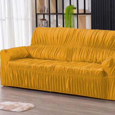 Imagem de Capa para Sofa Retratil 4 Lugares Malha Gel 21 Elasticos Mostarda - FA