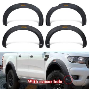 Imagem de Extensão de arco de roda de alargamento de para-lama LED preto fosco compatível com Ranger Wildtrak, XL, XLT, T7 T8 2015-2022 para-lamas 5'' estilo de carro(Amber 2019-2022)