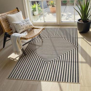 Imagem de Collive Tapete de entrada externo de juta fácil de 7,5 x 12,7 cm, lavável, moderno, geométrico, preto, neutro, tapetes de cozinha, antiderrapante, para entrada, quarto, quarto de crianças, decoração