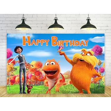 Imagem de Pano de fundo Lorax para artigos de festa, tema de aniversário do Dr. Seuss, faixa Lorax para decoração de festa de aniversário, 1,5 x 0,9 m