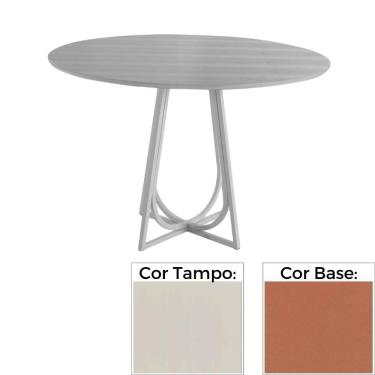 Imagem de Mesa de Jantar MH-5299 Herval Redonda 110 cm Madeira Laca Fosca Off White Base Cobre