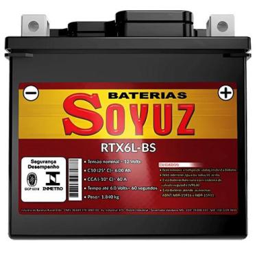 Imagem de Bateria selada s/manut rtx6l-bs soyus titan/fan/nxr125-150-160 09(e/d)