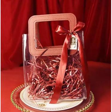 Imagem de 8 sacos de presente de PVC transparente com alça, sacos de embalagem de presente reutilizáveis, adequados para festa de dama de honra, batismo de bebê, lembrancinhas de casamento, compras por atacado