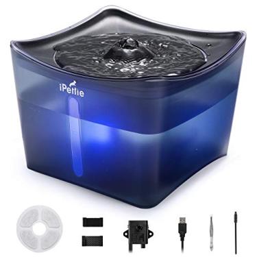 Imagem de iPettie Fonte de água Kamino Pet para animais de estimação, 100 oz/3L, dispensador de água automático para gatos ultra silencioso com luz LED e janela de nível de água, bomba USB de desligamento automático e filtros duplos para gatos e cães, azul translúcido