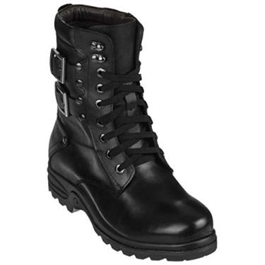 Imagem de Calden Botas militares masculinas invisíveis que aumentam a altura - Botas militares de cano alto com cadarço de couro preto - 7,5 cm mais alto - K512666, Preto, 40