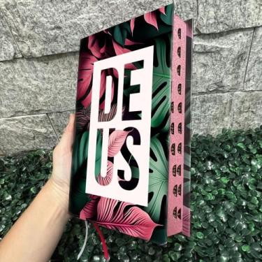 Imagem de Bíblia Sagrada Floral "Deus" Edifica Letra Hiper Gigante Com Harpa e Í