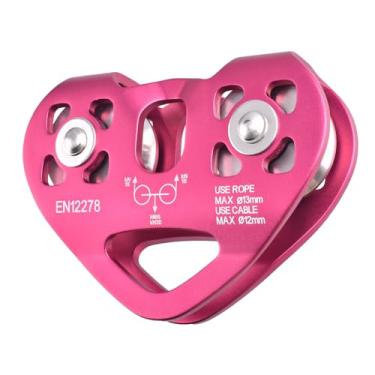 Imagem de TRIWONDER Polia de tirolesa 30kN 3039 kg Kit de carrinho duplo em tandem para cabo e corda resistente para resgate, escalada, transporte, quintal, tirolesa, montanhismo, equipamento (vermelho)