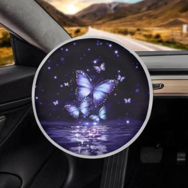 Imagem de JOAIFO Cobertura de volante de borboleta, acessórios de carro de borboleta para mulheres, capa universal para para-sol para volante para bloquear o sol e o calor