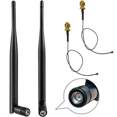 Imagem de KHIYQILO Antena WiFi de banda dupla RP-SMA 6dBi 2,4GHz 5,8GHz, antena 6dbi para câmera IP sem fio, veículos, roteadores WiFi, drones