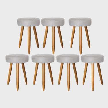 Imagem de Kit 07 Banqueta Alta Julia 50cm Bar Cozinha Balcão Bistrô Pé Palito Rústico Suede Cinza - Ahz Móveis