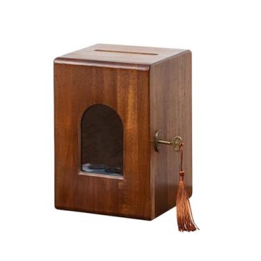 Imagem de ZABEES Cofrinho de madeira maciça com acesso bloqueável grande cofrinho de presente de aniversário criativo cofrinho para uso doméstico, caixa de economia de dinheiro, janela transparente