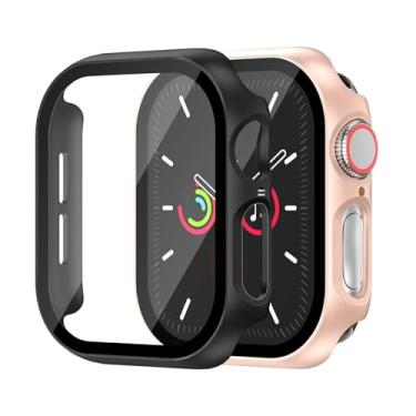 Imagem de Pacote com 2 capas rígidas para Apple Watch Series 10 de 46 mm, proteção total, protetor de tela integrado [sensível ao toque], capa protetora fina para iWatch S10, acessórios de 46 mm, preto/ouro