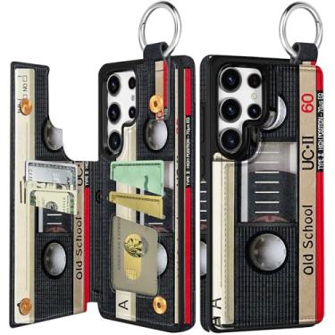 Imagem de Shorogyt Capa carteira para Samsung Galaxy S25 Ultra - Design bonito de fita de CD moderna com suporte para cartão para fecho magnético traseiro Flip Folio Capas de telefone de couro para mulheres