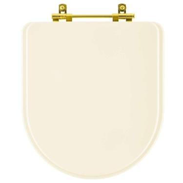 Imagem de Assento Sanitário Almofadado Carrara Creme Bege Claro Para Vaso Deca Com Ferragem Dourada