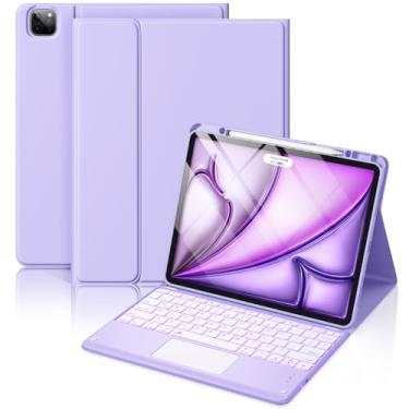 Imagem de Hamile Capa Com Teclado Para Ipad Air De 13 Polegadas (M3/M2) - Teclado Magnético Sem Fio Com Trackpad Multitoque, 7 Cores, Retroiluminação, Capa Tipo Fólio À Prova De Manchas Para Ipad Pro 12.9 6ª