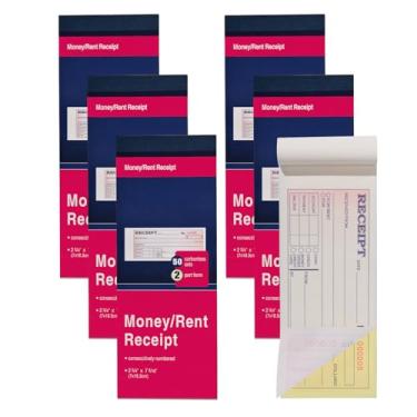 Imagem de Pacote com 6 livros de recibos com cópias de carbono, livro de recibos de dinheiro e aluguel para pequenas empresas, 6 x 19 cm, sem carbono de 2 partes, 50 conjuntos por livro