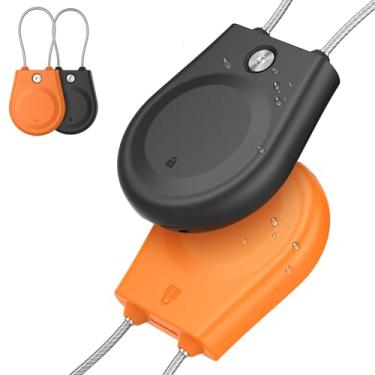 Imagem de Para Apple AirTag, capa de bloqueio Airtag com cabo de arame, IPX8 à prova d'água, para bagagem, chaveiro chaveiro e etiqueta de bagagem (pacote com 2 - laranja e preto