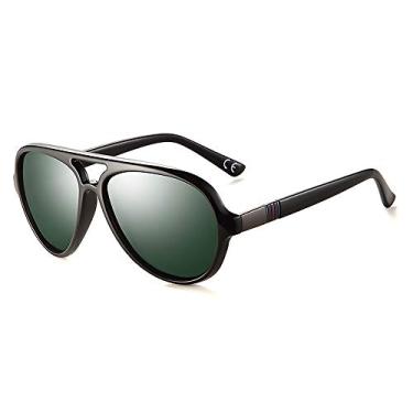 Imagem de 2020 VentiVenti Óculos de sol aviador masculinos, lentes polarizadas de plástico, leve, ponte dupla, proteção UV para dirigir, armação preta brilhante/lente G15