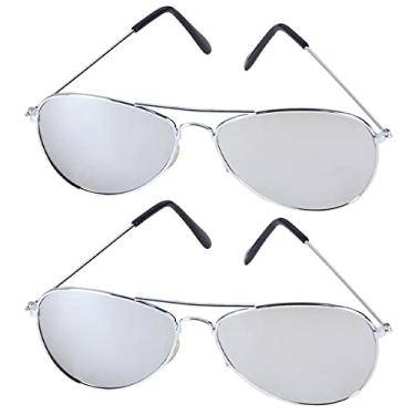Imagem de Óculos de sol aviador com lentes espelhadas, ótimo acessório de fantasia, lentes com proteção UV, Prata, Single