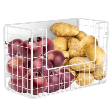 Imagem de Ofiray-home Prateleira magnética para geladeira, caixas de armazenamento de batata e cebola, organizadores de despensa, cesta grande para geladeira, balcão de cozinha, armário (1, branco)