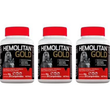Imagem de Hemolitan Gold 30 Comprimidos - Vetnil - 3 Unidades