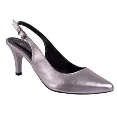Imagem de Sapato Scarpin Feminino Mule Bico Fino Salto Agulha Baixo (Prata, BR, Adulto, Numérico, 39)
