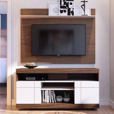 Imagem de Rack com Painel para TV Até 55 Polegadas Bello 2 Portas Nogueira Real/Off White - Pnr Móveis