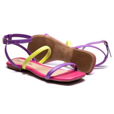 Imagem de Rasteirinha Feminina Com Tiras Coloridas Sadalia Leve Moda - kreeper, 