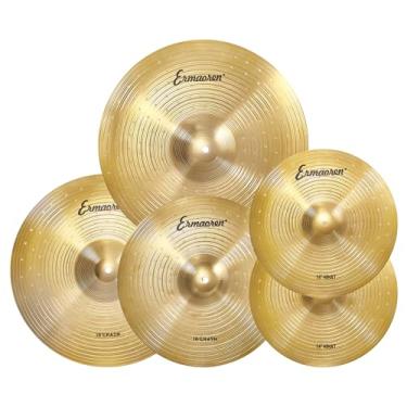 Imagem de Pacote de pratos, conjunto de 5 peças de pratos de bateria, pratos Hi Hat de 35,5 cm, 40,6 cm Crash e 45,7 cm Crash, 50,8 cm Ride Cymbals para conjunto de bateria
