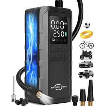 Imagem de NATURE HERO - Inflador de pneus portátil para carro, compressor de ar sem fios portátil de 150 PSI com medidor de pressão digital LCD, bomba elétrica para pneus de motocicleta,