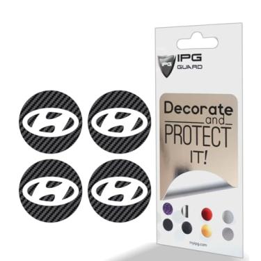 Imagem de IPG Decalque feito para Hyundai 2011-23 Sonata/Azera/Santa Fe (decalque de 5,5 cm - tampa central de 5,9 cm) fora do logotipo adesivos externos (4 unidades) (fibra de carbono preta)