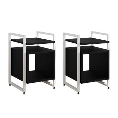 Imagem de Kit 2 Mesas de Cabeceira Industrial Marrocos Ferro Branco e Tampo Preto