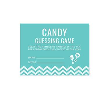 Imagem de Andaz Press Diamond Blue Chevron Coleção de chá de bebê, jogos, atividades, decorações, cartas de jogo de adivinhação de doces, pacote com 30
