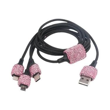 Imagem de Carregador De Carro USB Rosa Bling 5V 2.1A Adaptador Rápido De Porta D